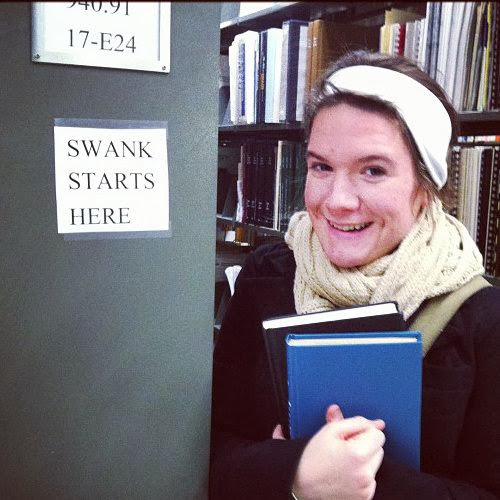 Young woman smiling in a library